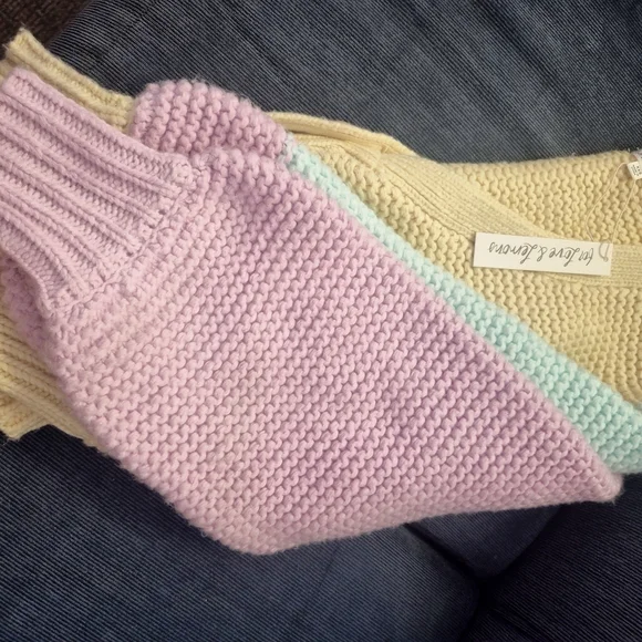 For Love & Lemons Pastel Colorblock Knit Cardigan - Yellow, Mint & Lilac - Picture 2 of 3